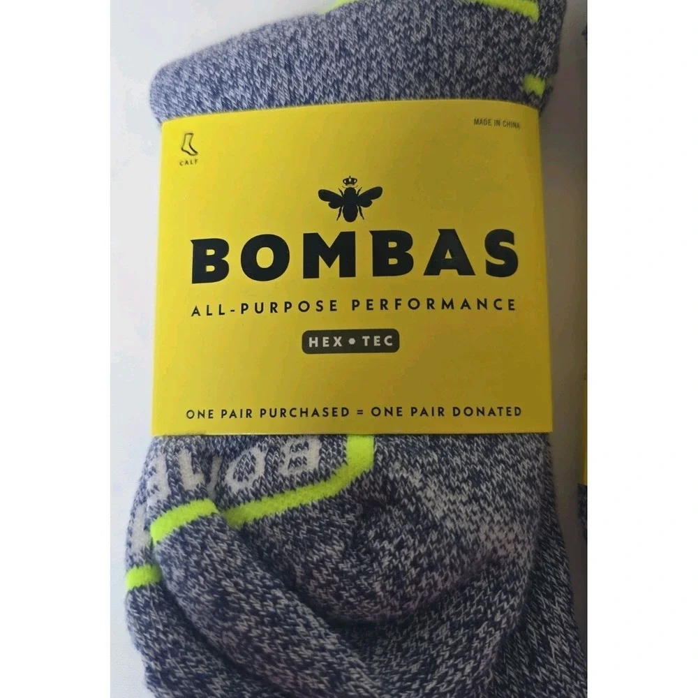 2 Pairs BOMBAS Hex Tec All-Purpose Performance Calf Crew Blue Socks Size Medium
